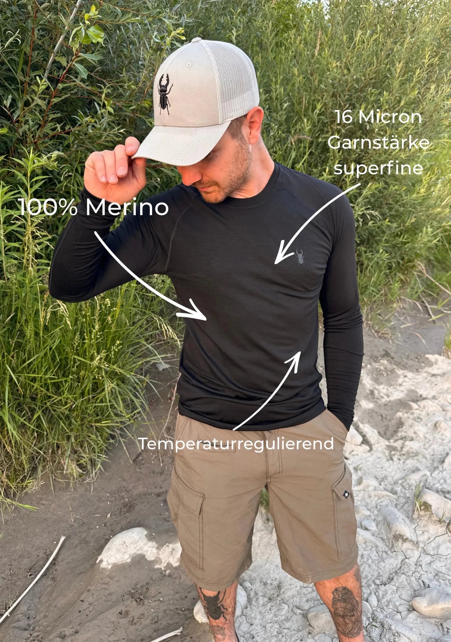 Merino Nomad Longsleeve Schwarz - superfine 100 % Merinowolle - ArmyBug