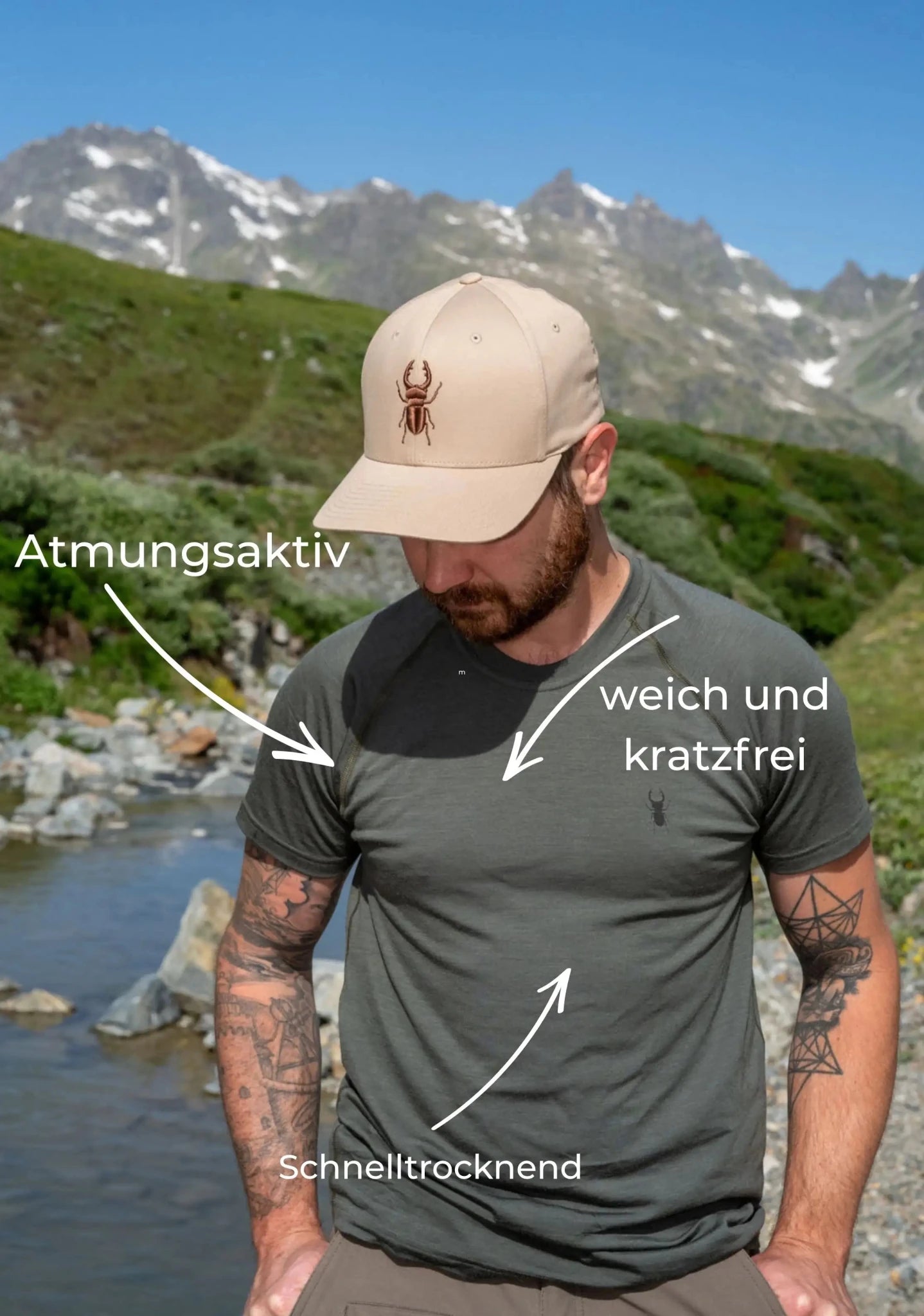 Merino Nomad T-Shirt Grün - superfine 100 % Merinowolle - Herren - ArmyBug