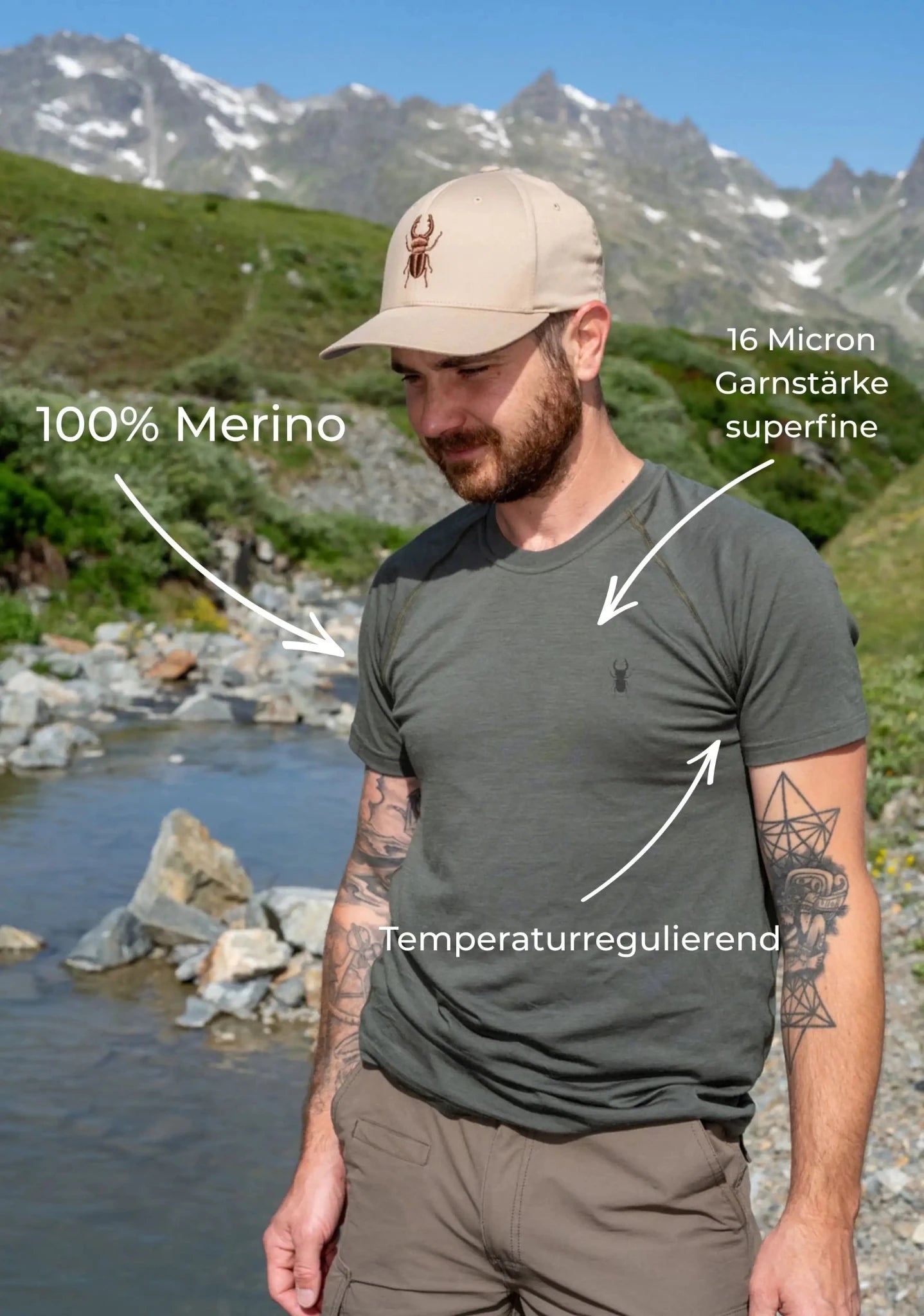 Merino Nomad T-Shirt Grün - superfine 100 % Merinowolle - Herren - ArmyBug