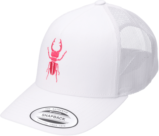 Statement Trucker Cap - White with pink Bug